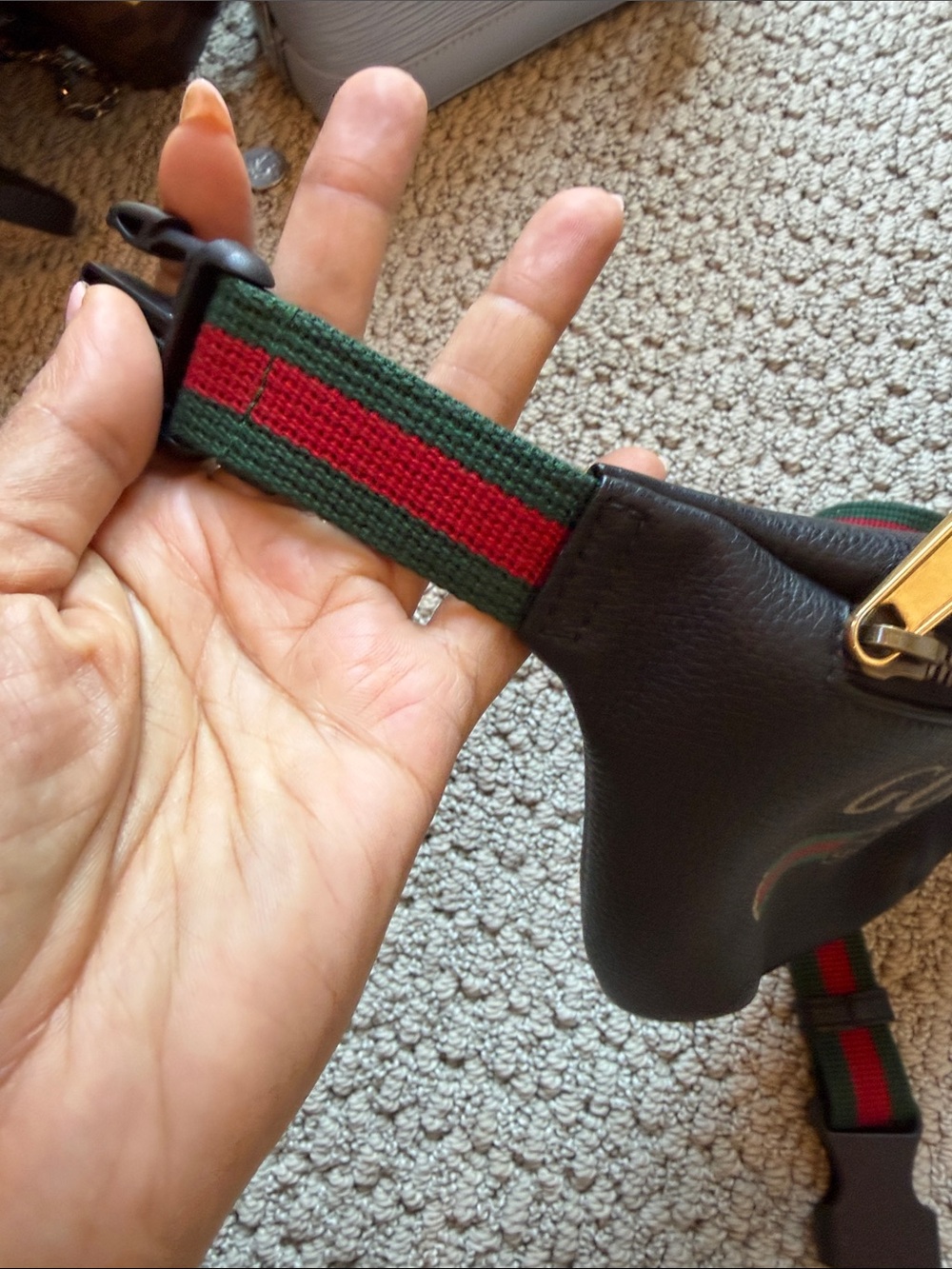 Gucci Black Leather Logo Belt Bag with Green and Red Web Stripe - Picture 3 of 5